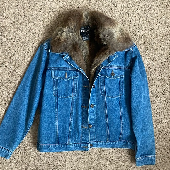 Vintage Jackets & Blazers - 90s Vintage Blue Demin / Fur Jacket FUDA NEW YORK